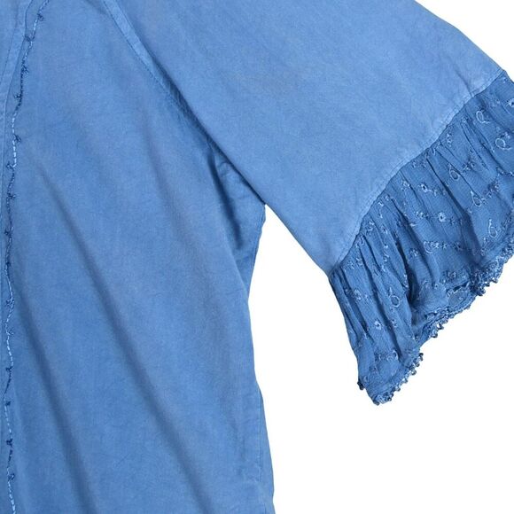 The Paragon 2X Blue Embroidered Button Front Top Rayon Boho Tunic Shirt - Picture 7 of 8